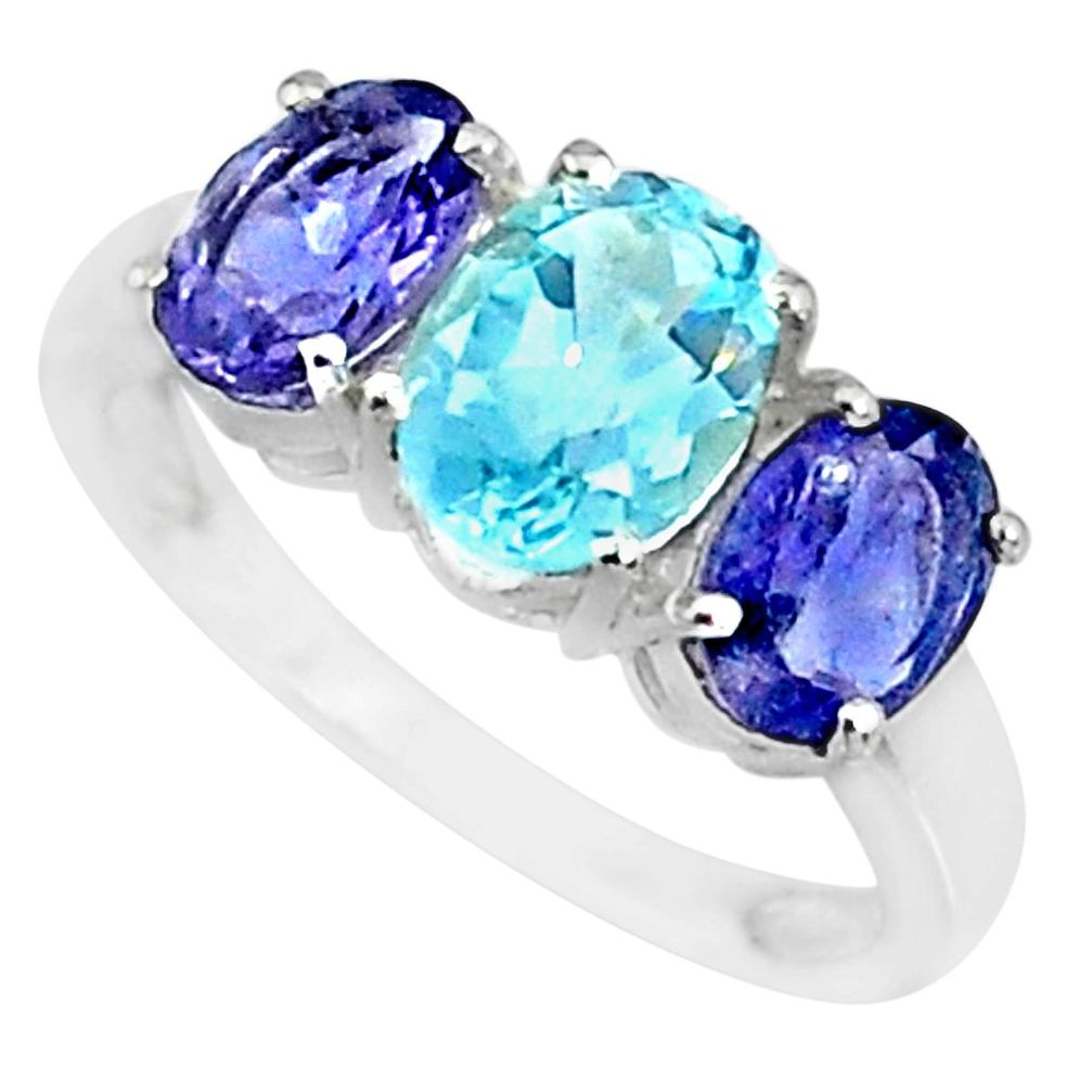 925 sterling silver 4.87cts natural blue topaz iolite ring jewelry size 7 r84070