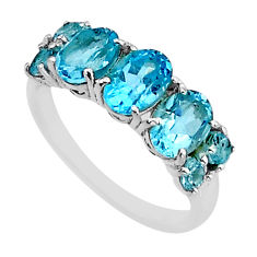 925 sterling silver 4.71cts natural blue topaz oval ring jewelry size 7.5 y79023