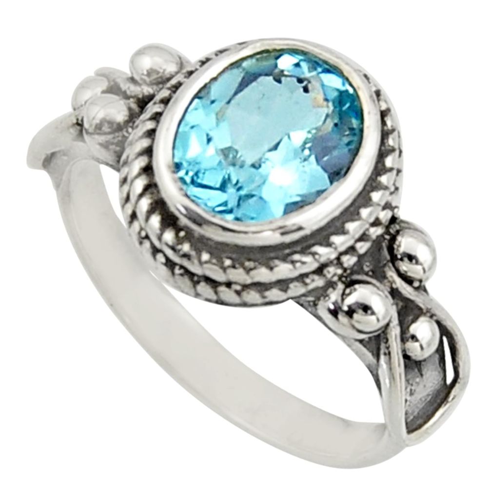 925 sterling silver 3.41cts natural blue topaz oval solitaire ring size 7 r40953