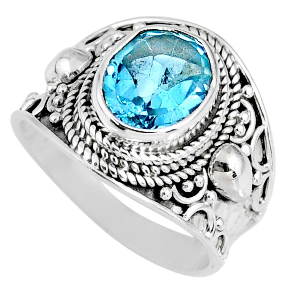 925 sterling silver 4.51cts natural blue topaz oval solitaire ring size 7 r58371
