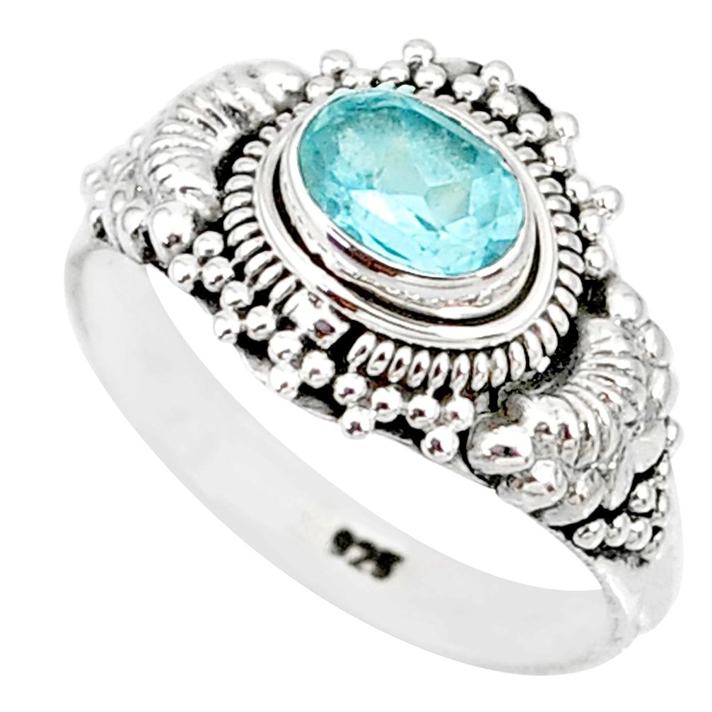 925 sterling silver 1.45cts natural blue topaz oval solitaire ring size 8 r85508