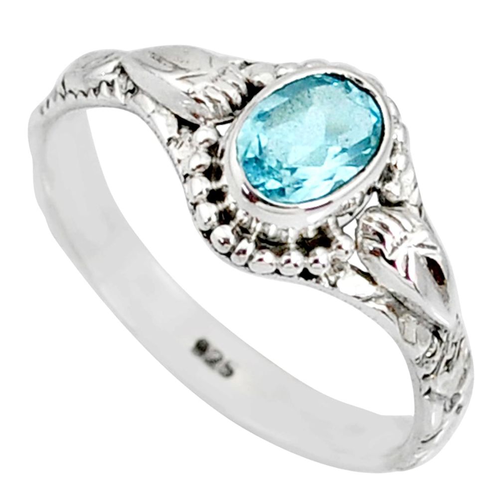 925 sterling silver 1.51cts natural blue topaz oval solitaire ring size 9 r85504