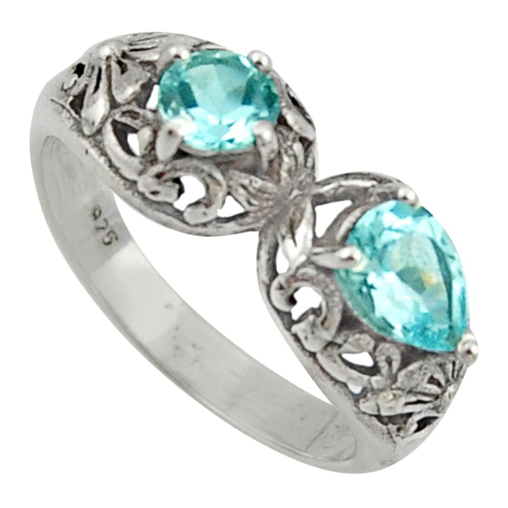 925 sterling silver 2.51cts natural blue topaz pear ring jewelry size 9 r40895