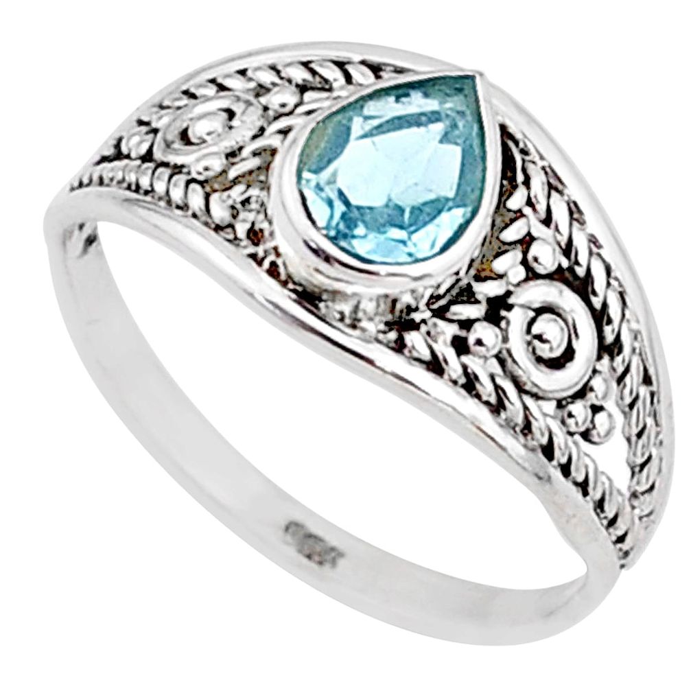 925 silver 1.57cts natural blue topaz pear graduation handmade ring size 9 t9519