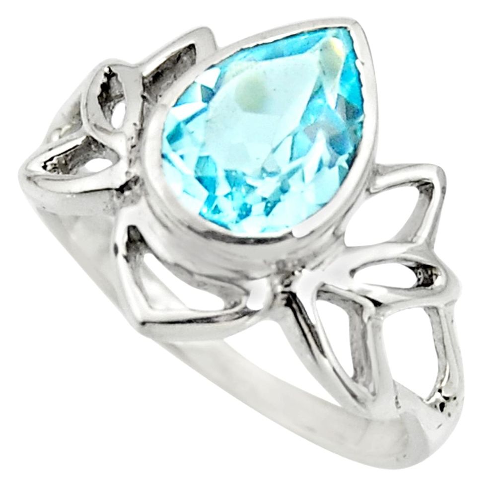 925 sterling silver 2.94cts natural blue topaz pear solitaire ring size 6 r25888