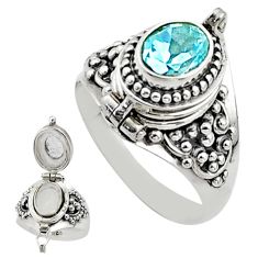 925 sterling silver 2.09cts natural blue topaz poison box ring size 8.5 t73220