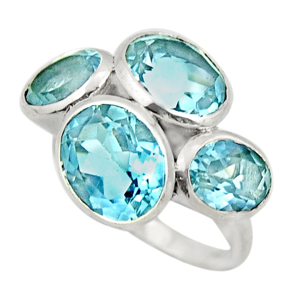 925 sterling silver 11.71cts natural blue topaz ring jewelry size 8 r25771