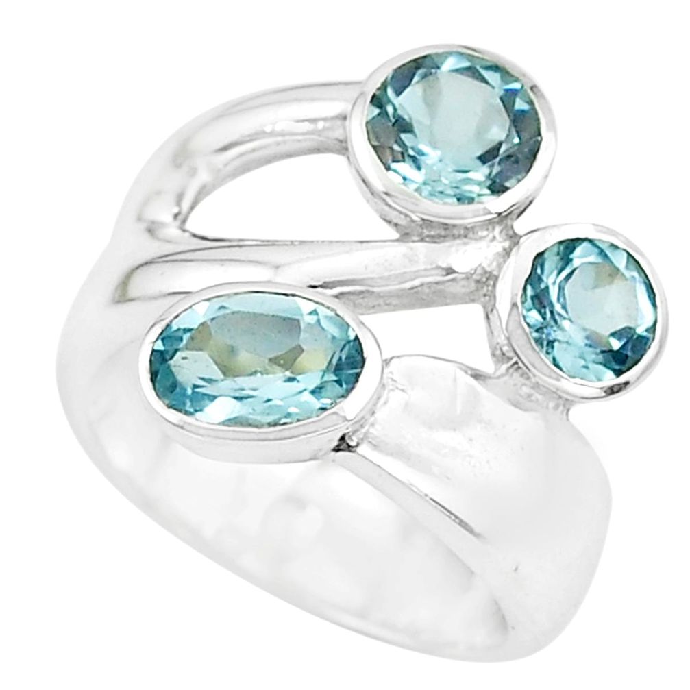 925 sterling silver 3.74cts natural blue topaz round ring size 5.5 p62331