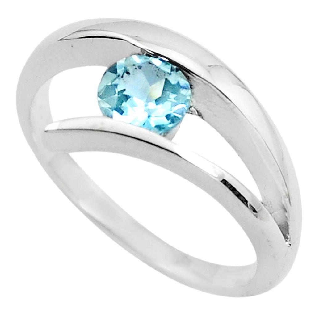 925 sterling silver 0.97cts natural blue topaz solitaire ring size 8.5 p82793