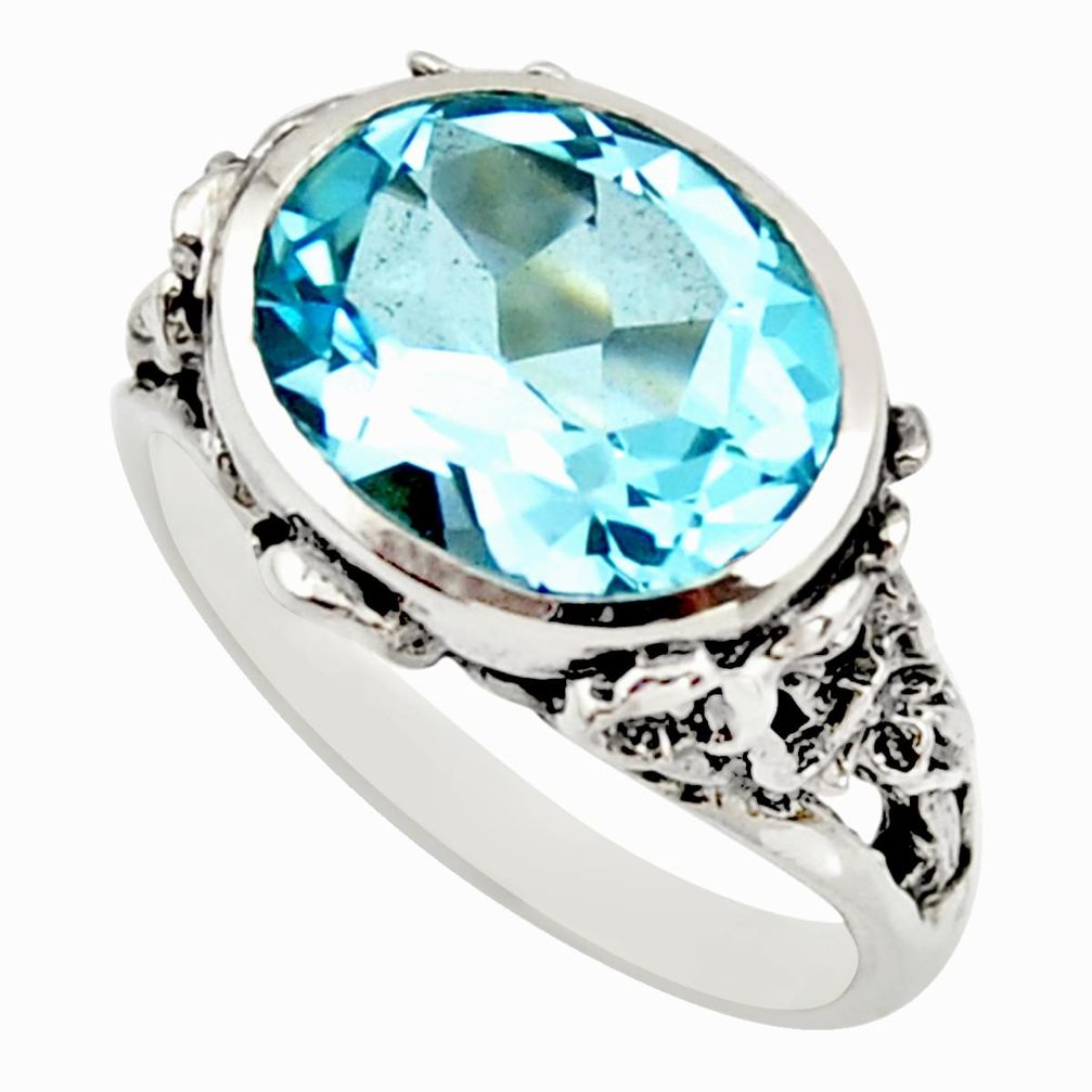 925 sterling silver 6.89cts natural blue topaz solitaire ring size 7.5 r25740