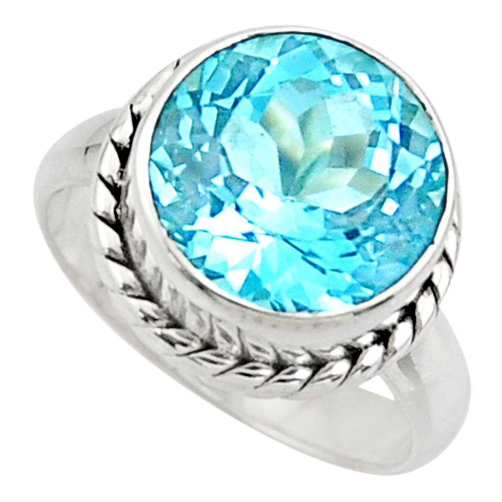 925 sterling silver 6.83cts natural blue topaz solitaire ring size 5.5 r49791