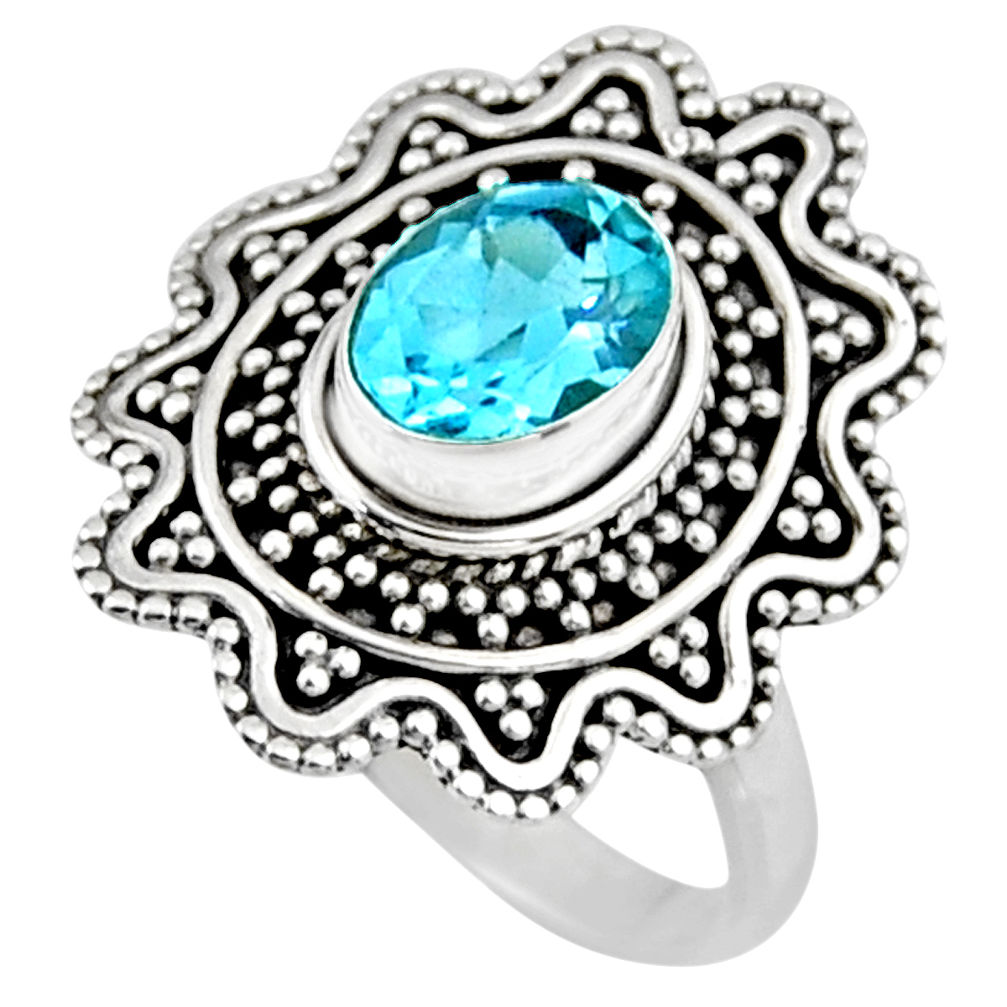 925 sterling silver 2.19cts natural blue topaz solitaire ring size 7.5 r54343