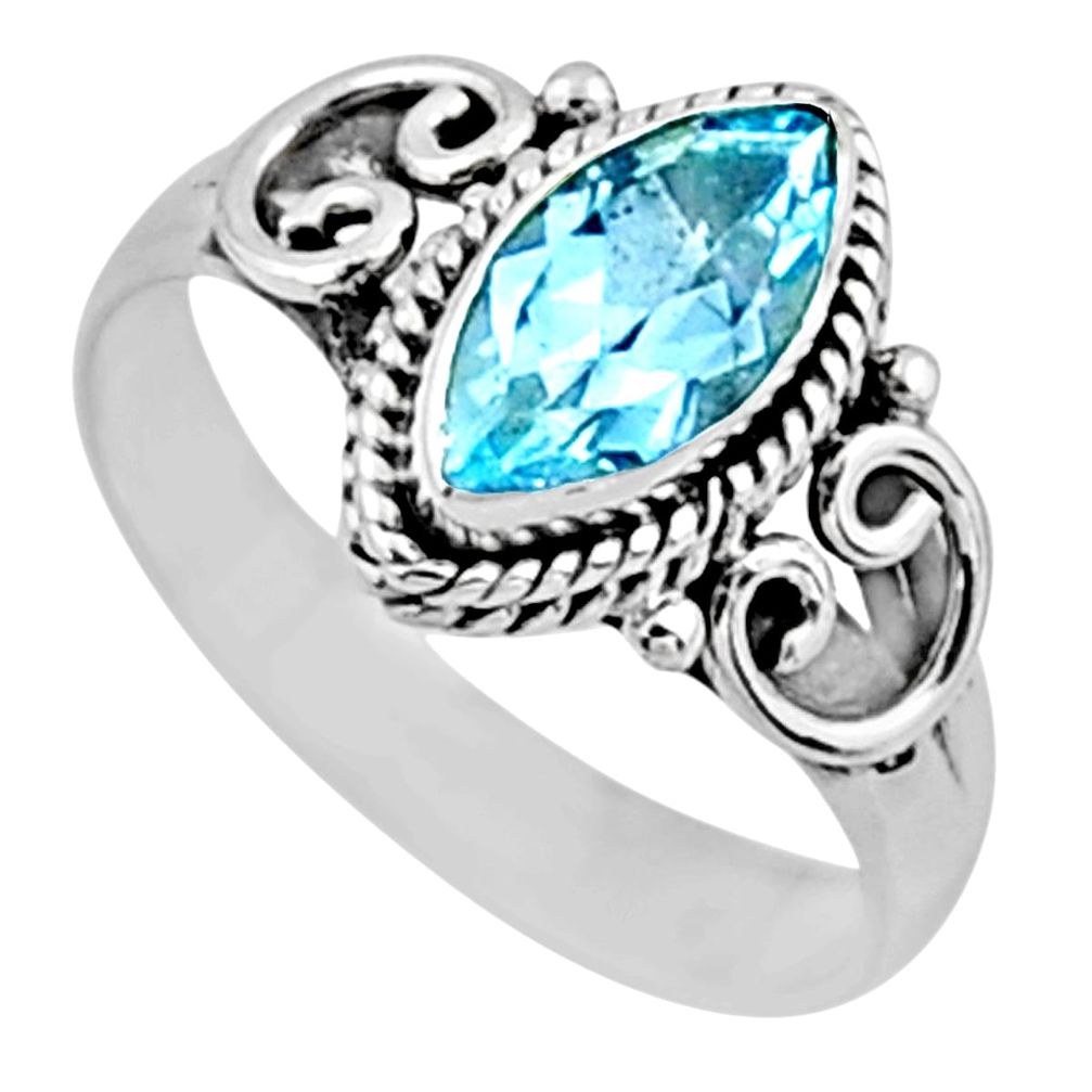 925 sterling silver 2.32cts natural blue topaz solitaire ring size 8.5 r54444