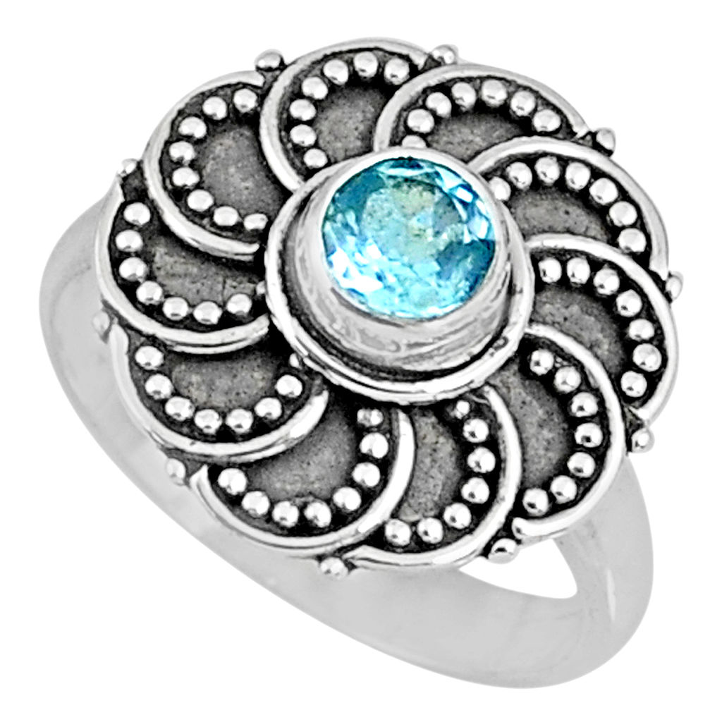 925 sterling silver 0.90cts natural blue topaz solitaire ring size 6.5 r57884