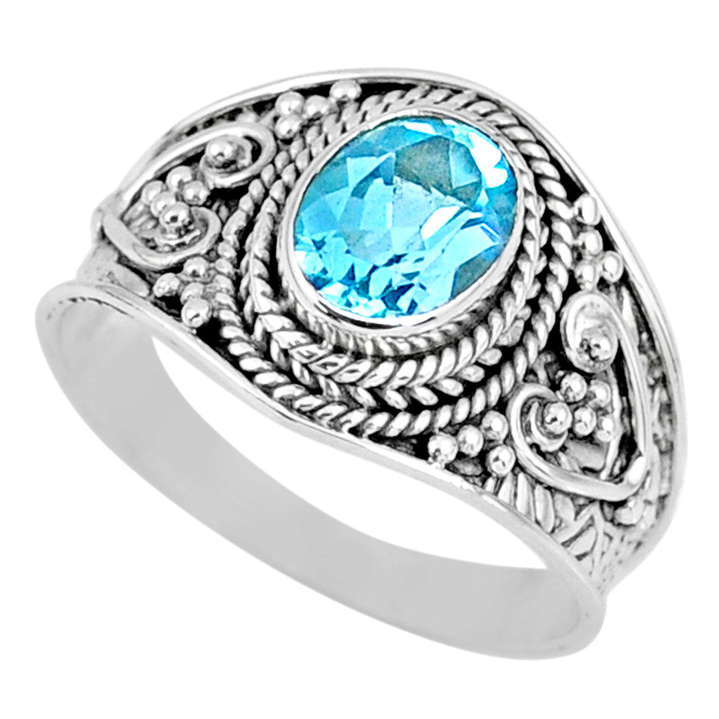 925 sterling silver 2.17cts natural blue topaz solitaire ring size 8.5 r58052