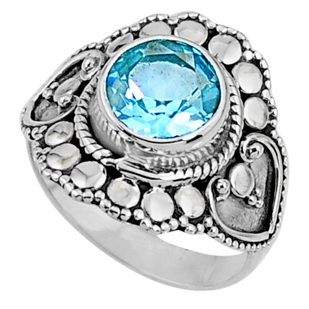 925 sterling silver 3.02cts natural blue topaz solitaire ring size 6.5 r61179