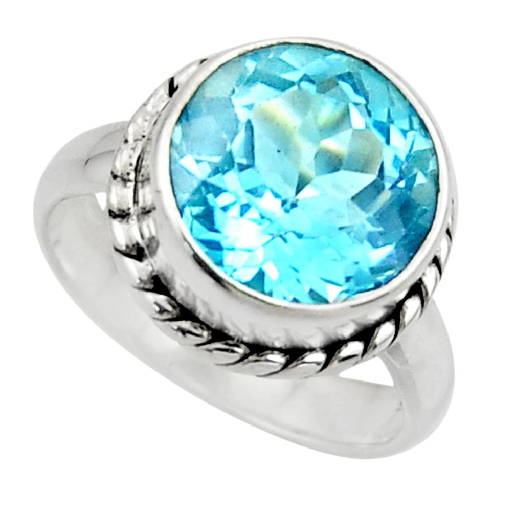 925 sterling silver 6.58cts natural blue topaz solitaire ring size 6 r49800