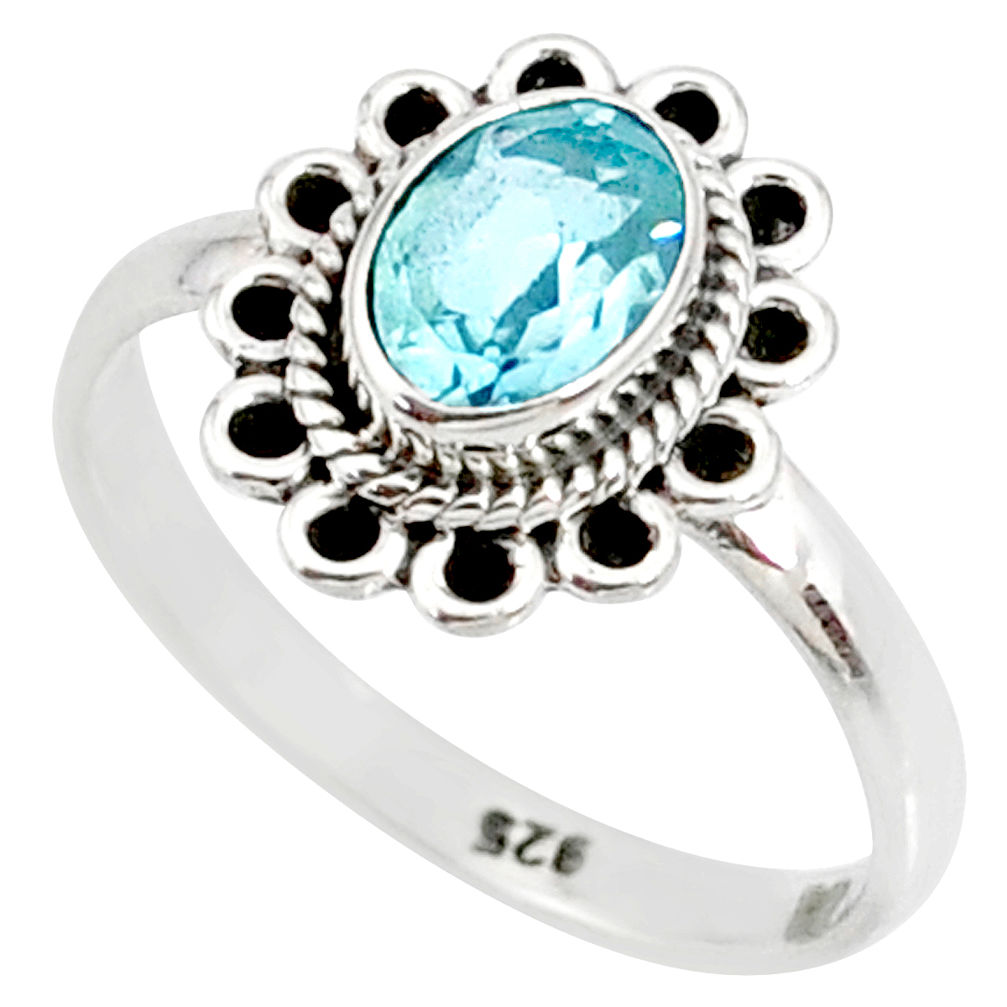925 sterling silver 1.45cts natural blue topaz solitaire ring size 6 r85520