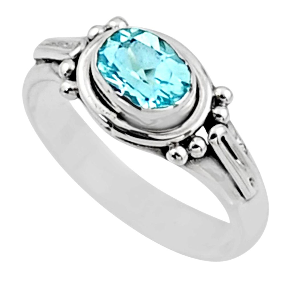 925 sterling silver 1.57cts natural blue topaz solitaire ring size 8 r54404