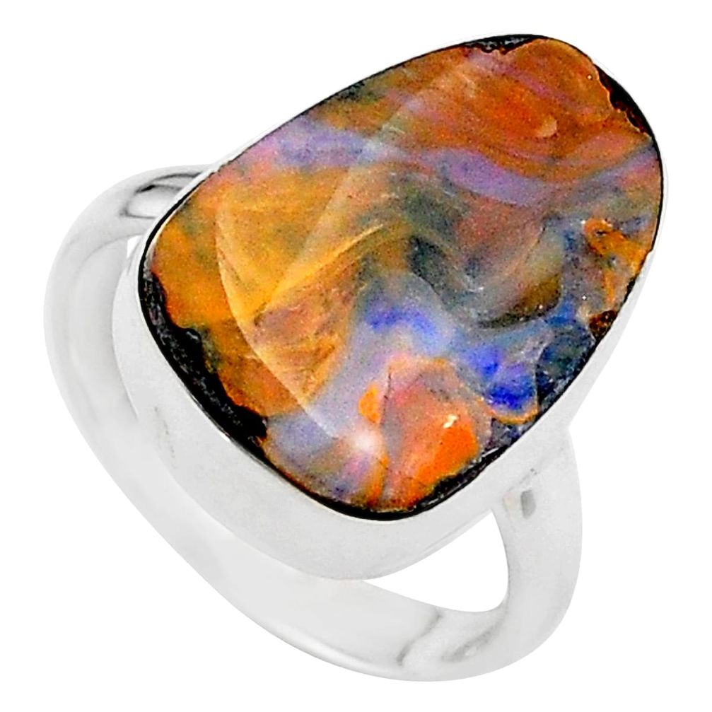 925 sterling silver 11.07cts natural boulder opal solitaire ring size 7 t24216