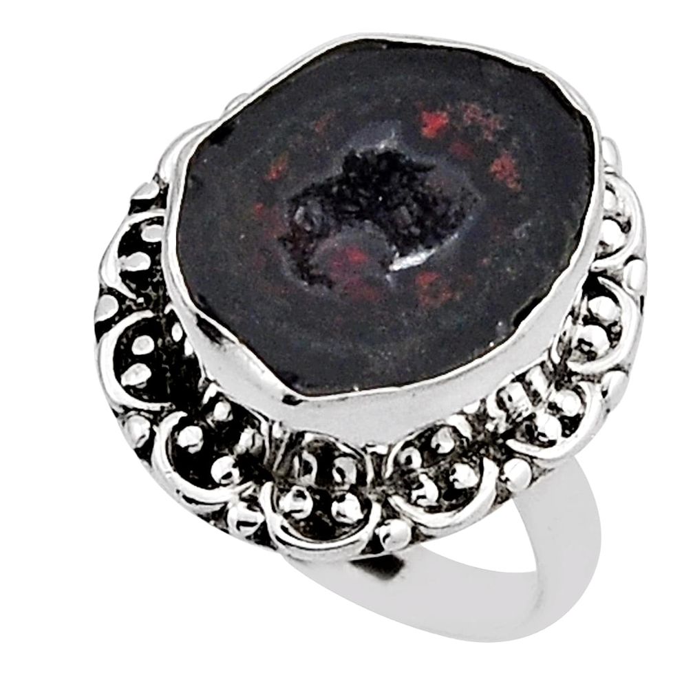 925 sterling silver 9.01cts natural brown geode druzy ring jewelry size 7 n12423