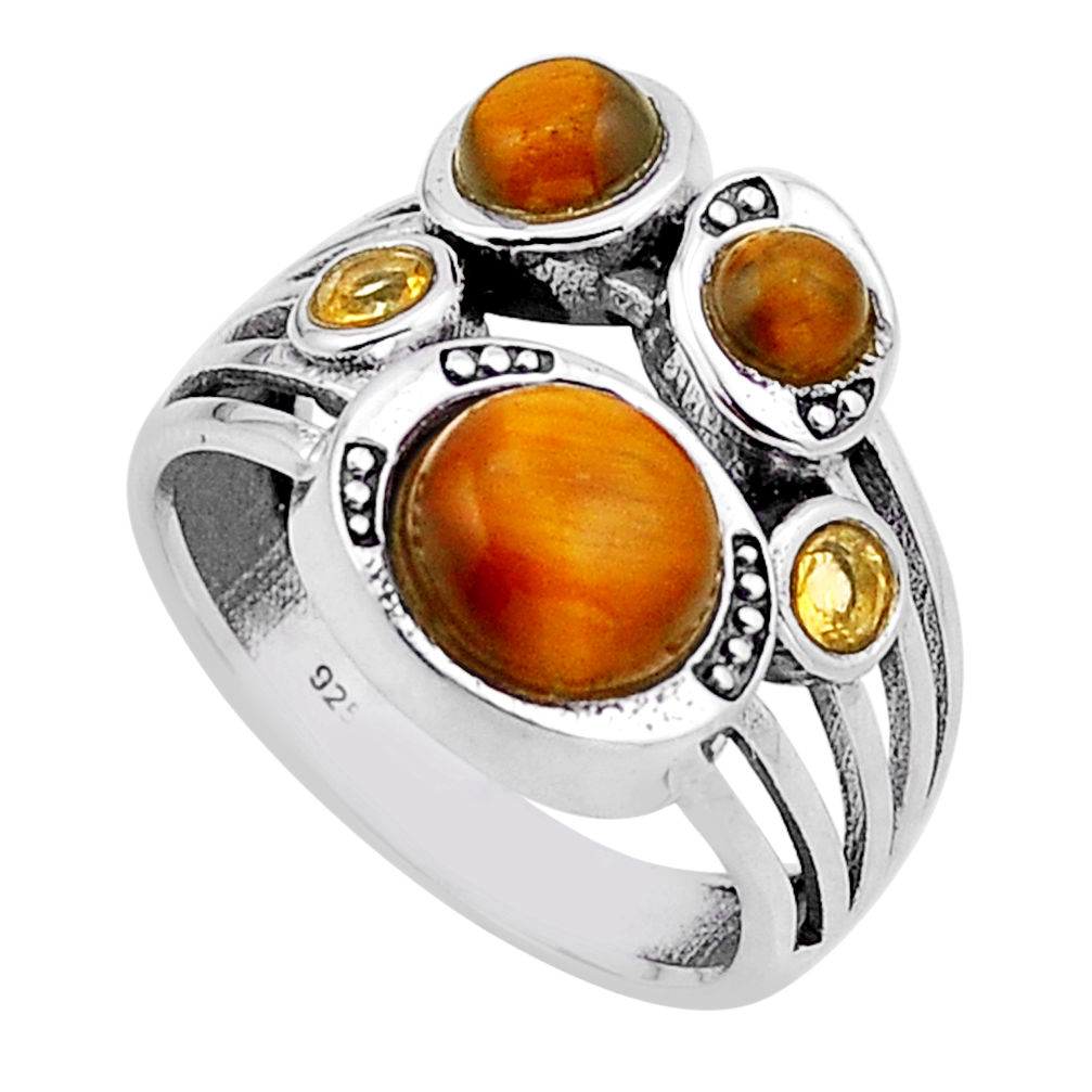 925 sterling silver 5.91cts natural brown tiger's eye citrine ring size 8 n54842