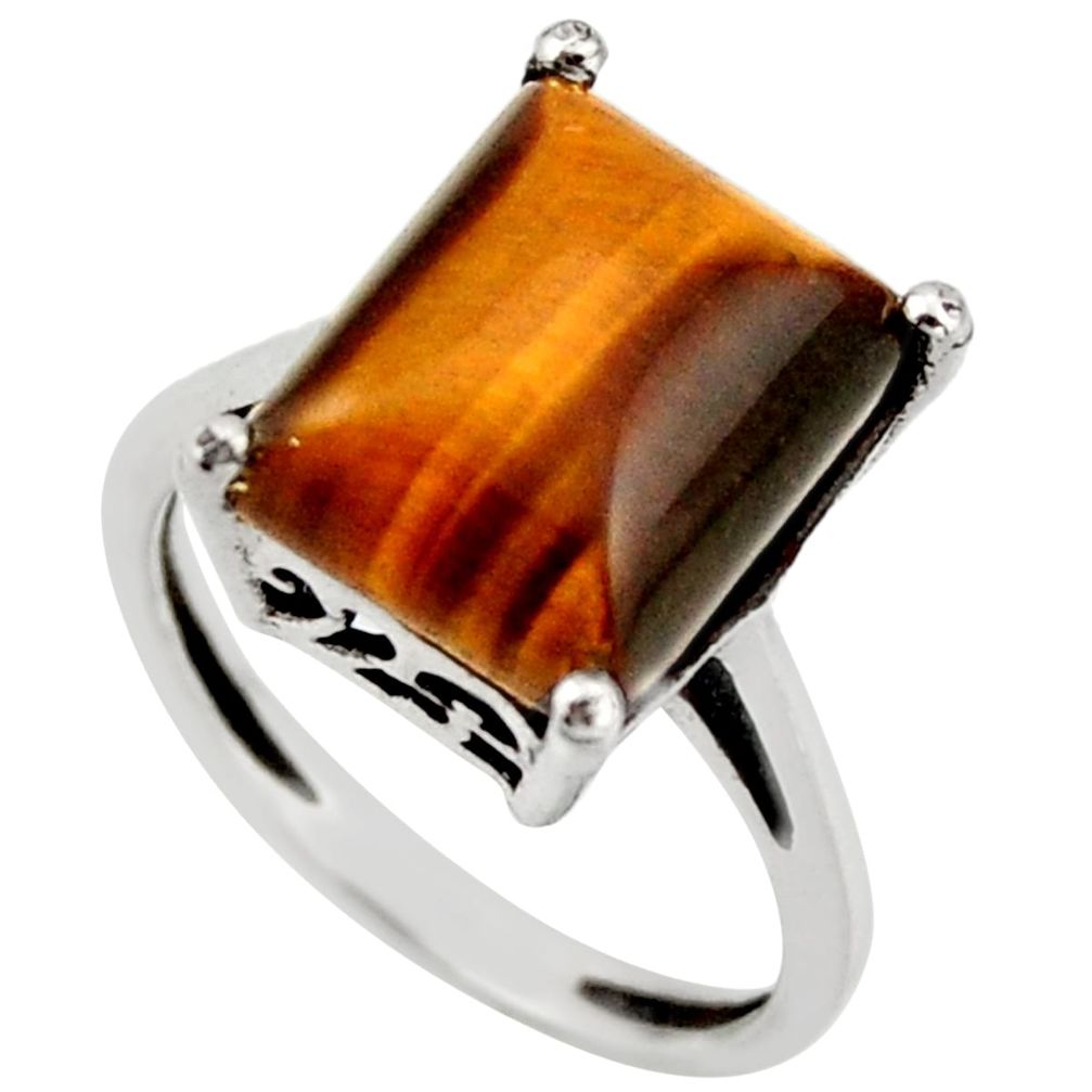 925 sterling silver 5.06cts natural brown tiger's eye ring jewelry size 6 d46380