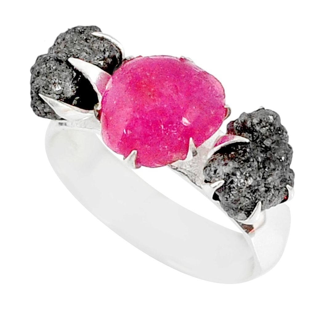 925 sterling silver 5.97cts natural diamond raw ruby rough ring size 8 r79287