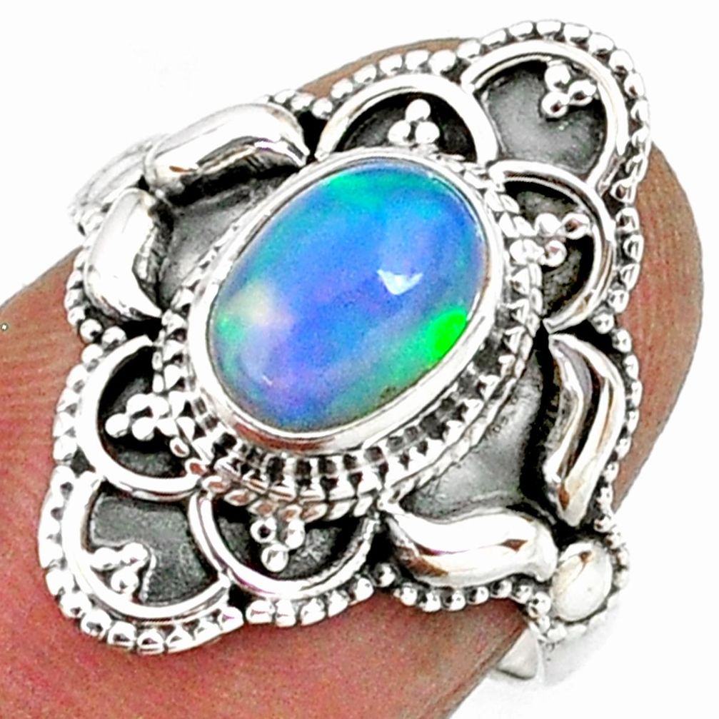 925 sterling silver 2.14cts natural ethiopian opal solitaire ring size 6 r61150