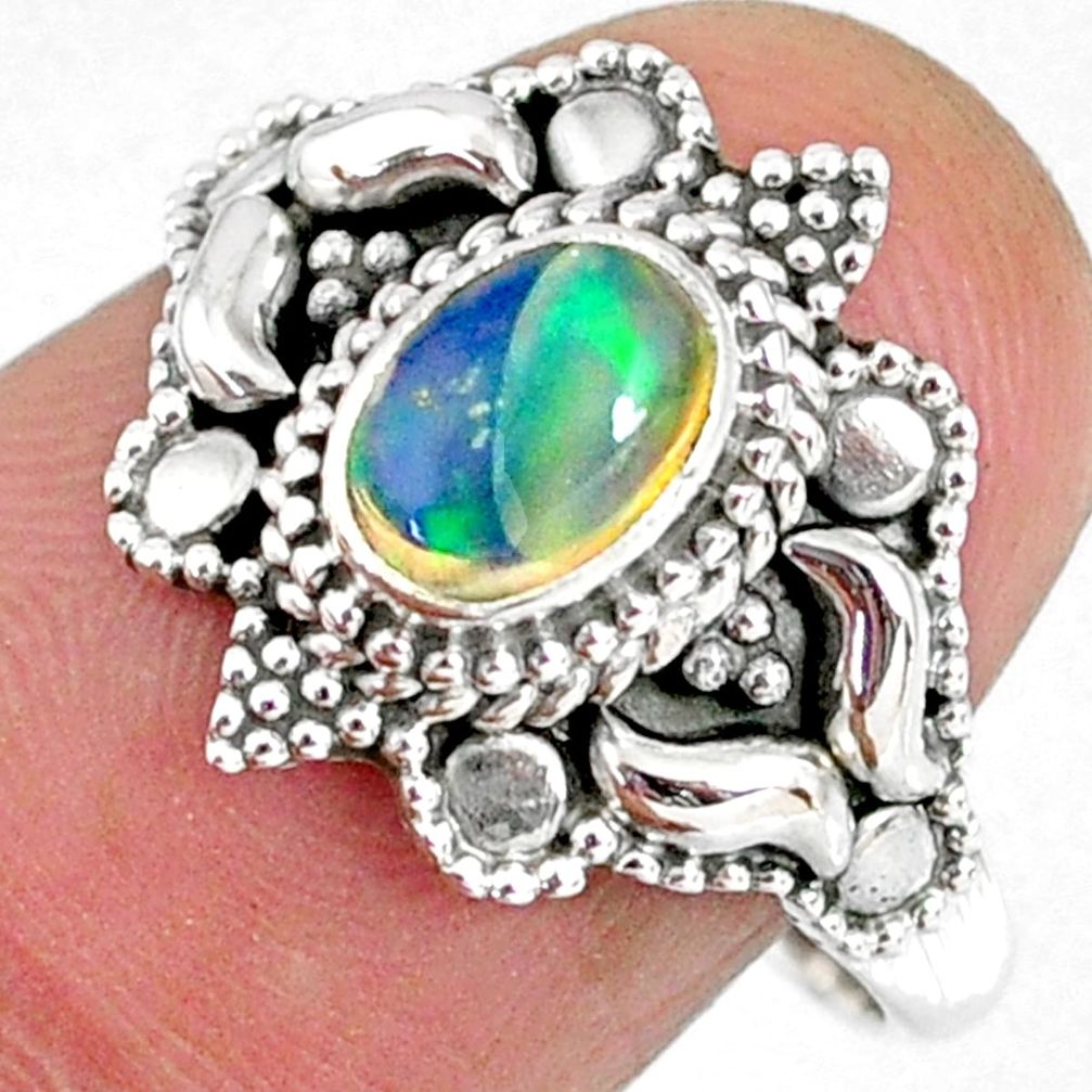 925 sterling silver 1.54cts natural ethiopian opal solitaire ring size 8 r59176