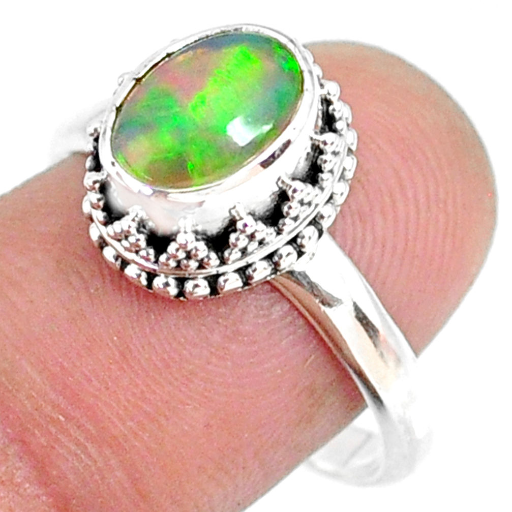 925 sterling silver 2.98cts natural ethiopian opal solitaire ring size 9 r75412