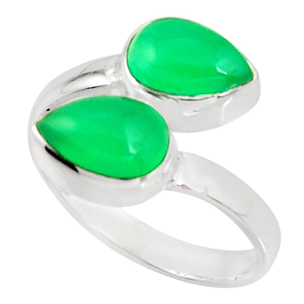 925 sterling silver 4.68cts natural green chalcedony pear ring size 7.5 r37968