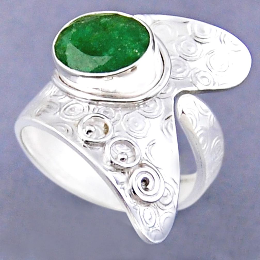 925 sterling silver 4.29cts natural green emerald adjustable ring size 7 r54847