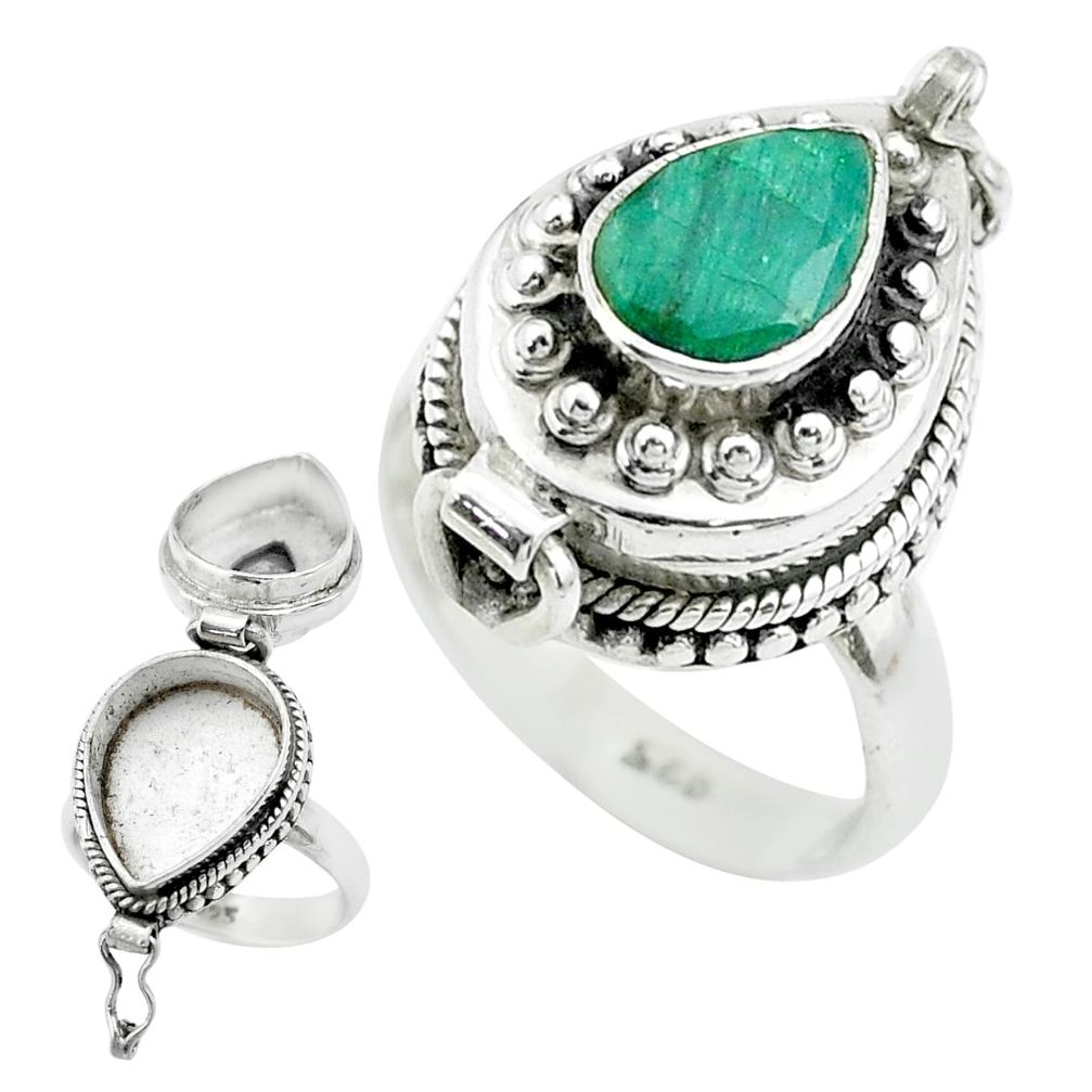 925 sterling silver 2.47cts natural green emerald poison box ring size 7 t52789