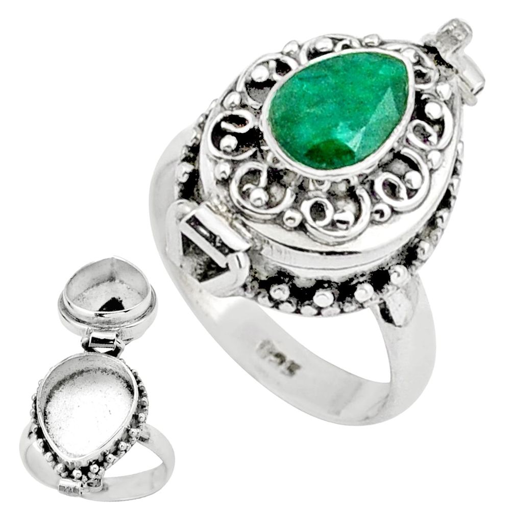 925 sterling silver 2.47cts natural green emerald poison box ring size 7.5 u9698