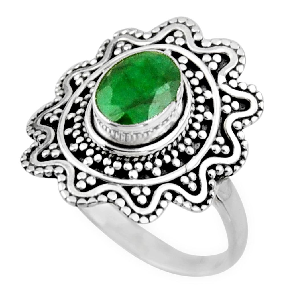 925 sterling silver 2.11cts natural green emerald solitaire ring size 8.5 r54347