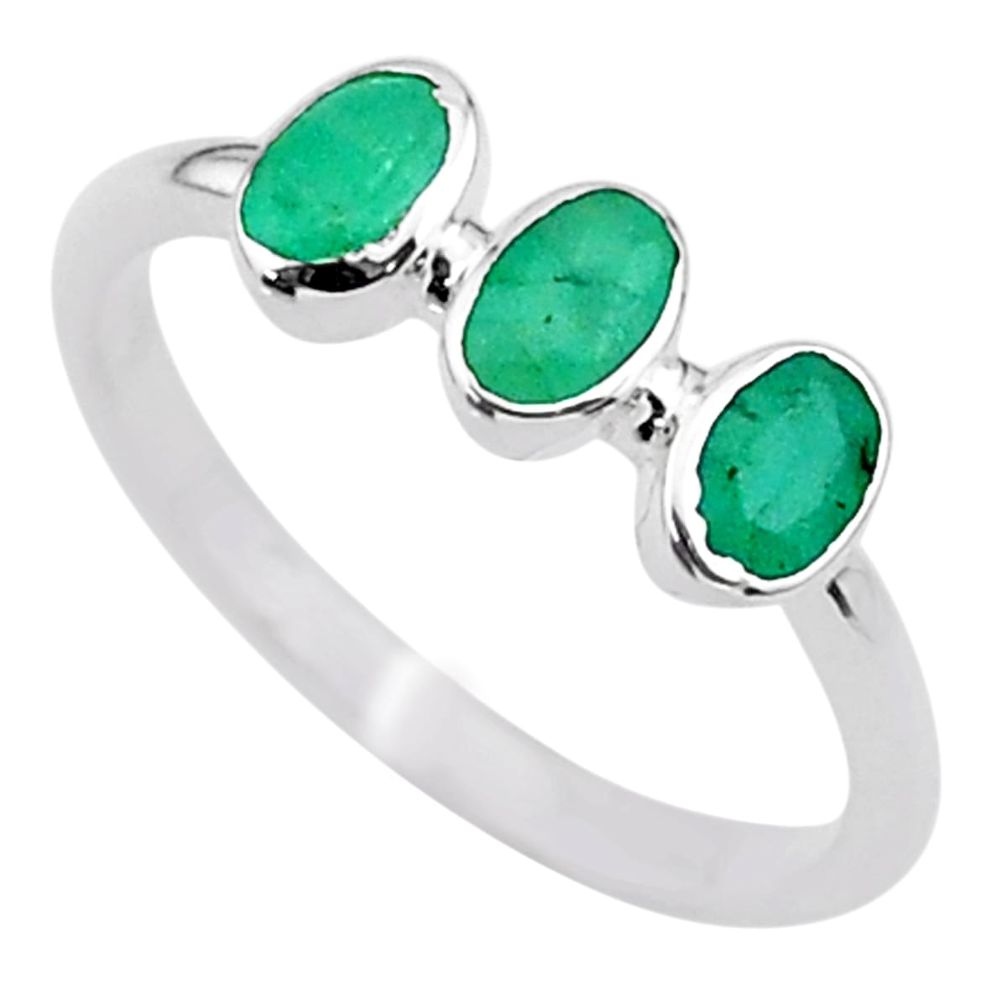 925 sterling silver 2.27cts natural green emerald solitaire ring size 8 t33054