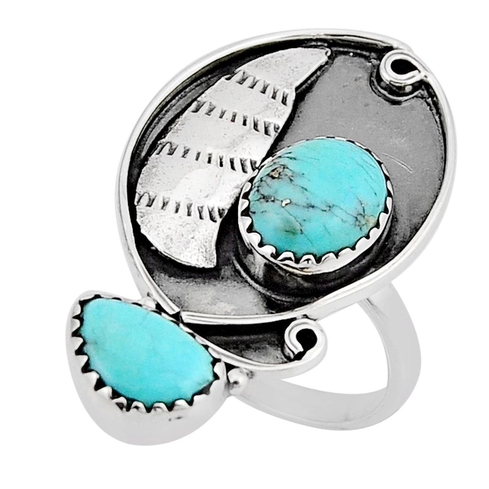 925 sterling silver 7.99cts natural green  turquoise ring size 7.5 y51217