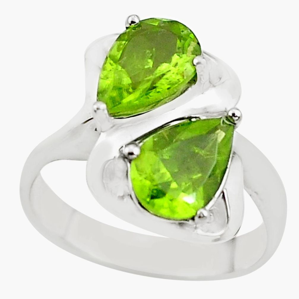 925 sterling silver 5.41cts natural green peridot pear ring size 6.5 p62092