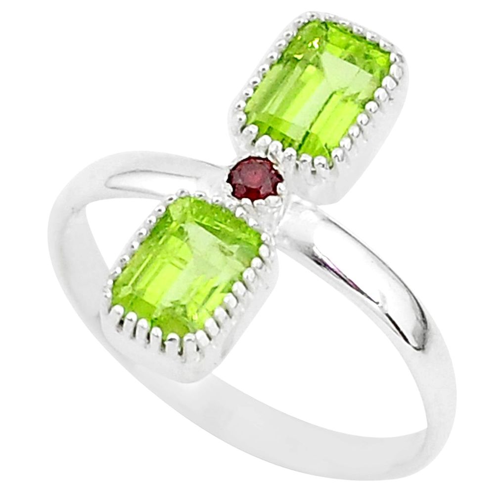 925 sterling silver 3.42cts natural green peridot red garnet ring size 10 t5586