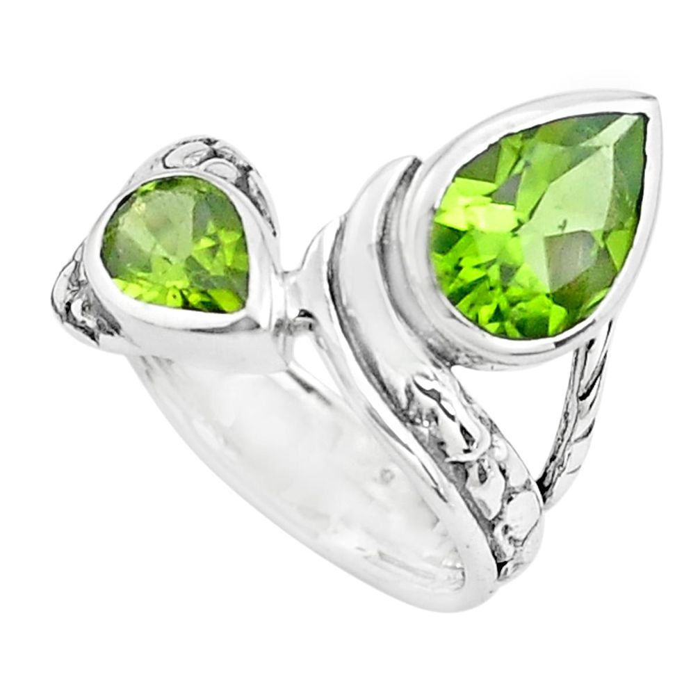 925 sterling silver 5.30cts natural green peridot ring jewelry size 6.5 p62359