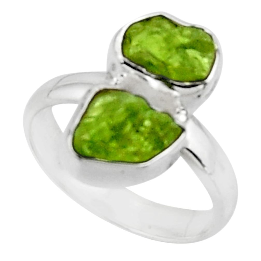 925 sterling silver 8.91cts natural green peridot rough fancy ring size 7 r51811