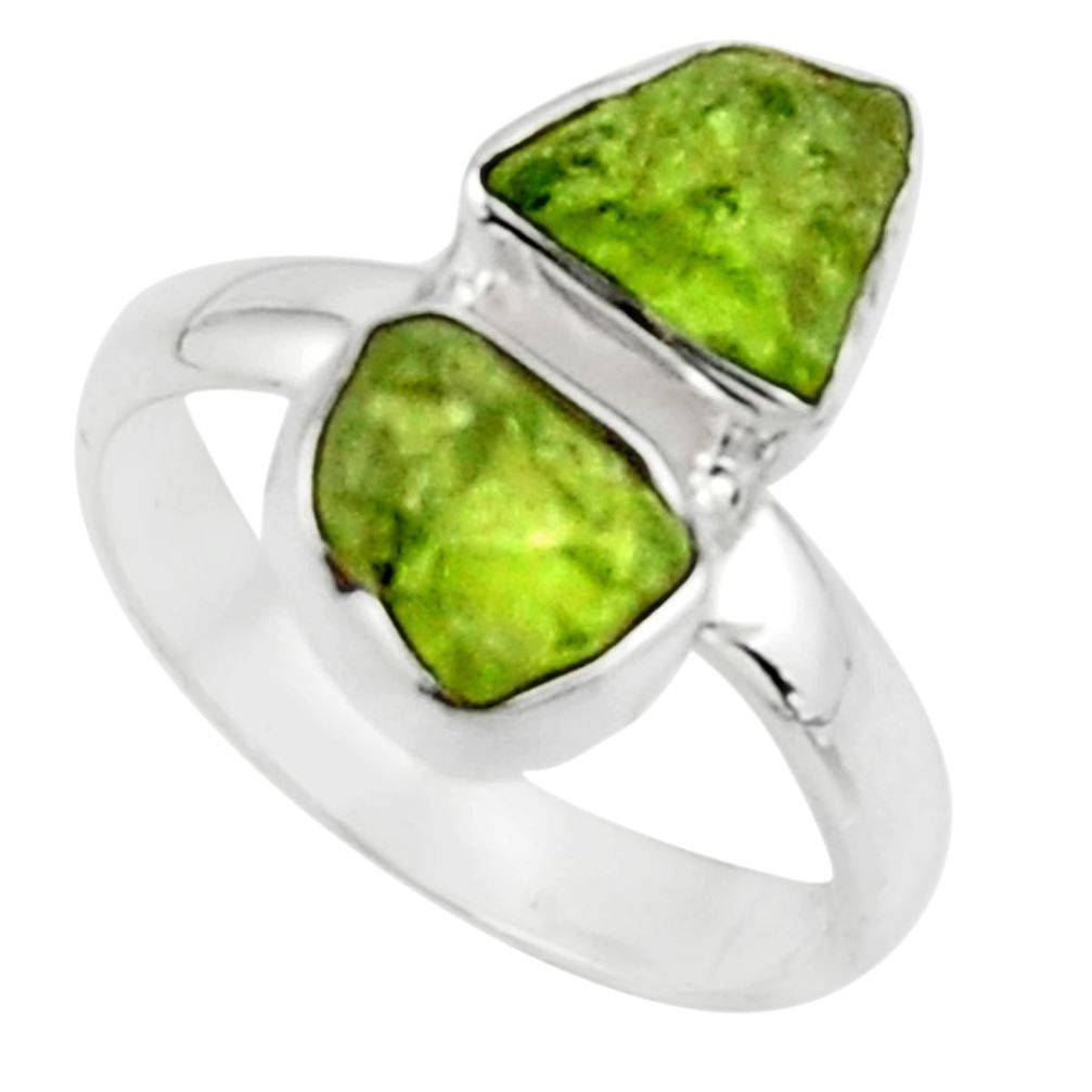 925 sterling silver 8.84cts natural green peridot rough fancy ring size 8 r51820