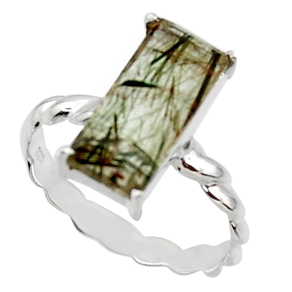 925 sterling silver 5.06cts natural green rutile solitaire ring size 9.5 r48816