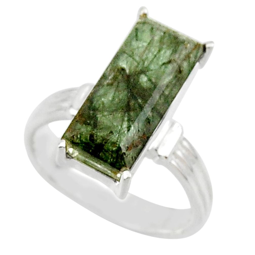 925 sterling silver 6.10cts natural green rutile solitaire ring size 7 r48812
