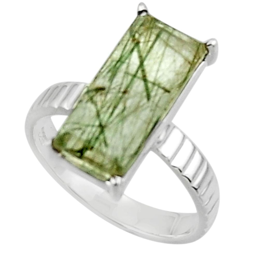 925 sterling silver 5.81cts natural green rutile solitaire ring size 7 r48837