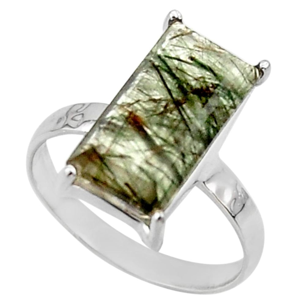 925 sterling silver 4.80cts natural green rutile solitaire ring size 8 r48819