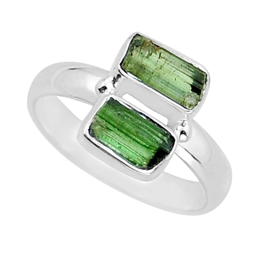 925 sterling silver 3.62cts natural green tourmaline fancy ring size 8 y16988