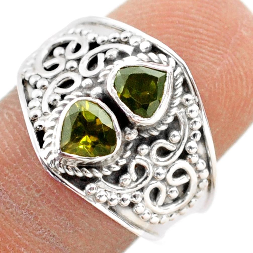 925 sterling silver 2.01cts natural green tourmaline heart ring size 7.5 t77038