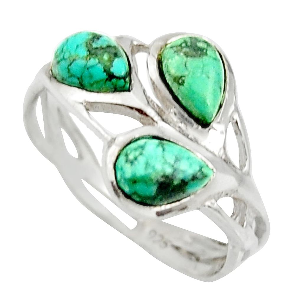 925 sterling silver 2.70cts natural green turquoise tibetan ring size 4.5 r25311